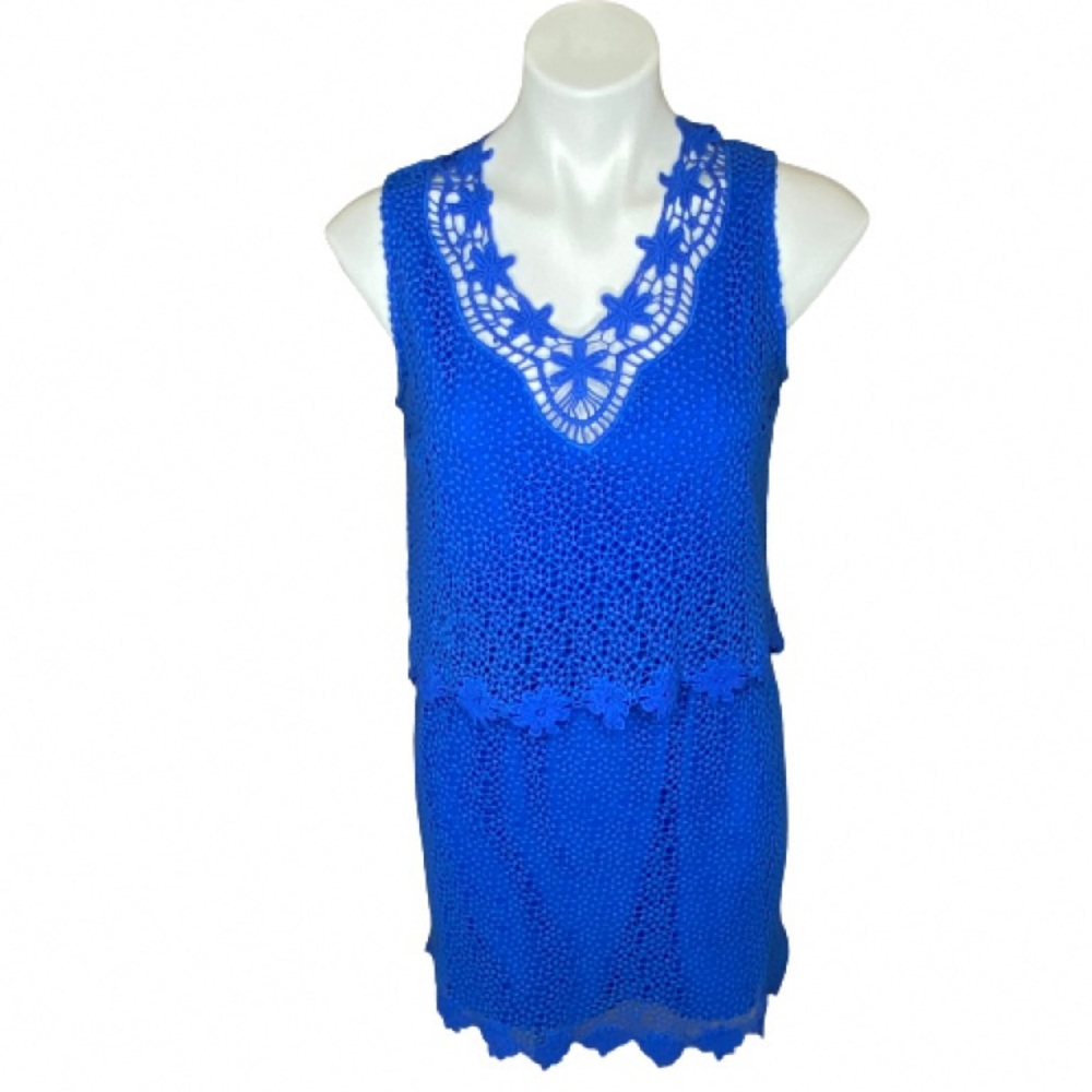 Topshop Blue Crochet Overlay Dress